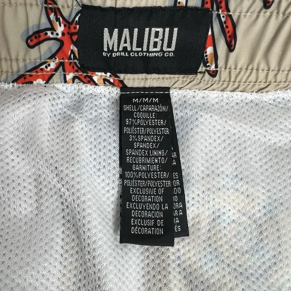 Malibu Mens Swimwear Shorts Size M Swim Trunks Drawstring Pockets Mesh Lined